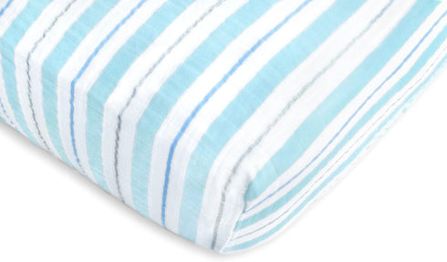 SwaddleDesigns Softest Cotton Muslin Fitted Crib Sheet/Toddler Sheet for Baby Boy & Girl, Blue 3 Color Stripe...