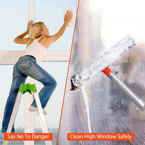 Window Squeegee for Home, 2 in 1 Window Cleaning Car Squeegee Windshield Cleaning Sponge and Silicone Squeegee,Window Cleaner Tool with Extension ...