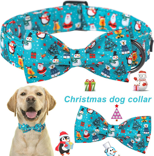 ARING PET Christmas Dog Collar-Cotton Winter Dog Collar with Bow, Adjustable Blue Christmas Tree Pet Collar Puppy Collars with Metal Buckle...