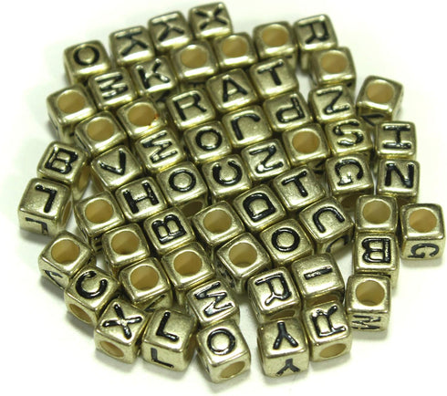 1000pcs Mixed Acrylic Letter/Alphabet “A-Z”Cube Beads for DIY Craft (Gold with Black Letter 7x7x7mm)...