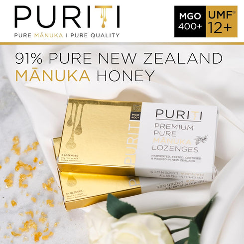 PURITI Premium Manuka Honey Lozenges High Potency - Sugar Free Drops | Genuine New Zealand Raw Manuka Honey Soothers for Coughs & Sore Throats | U...