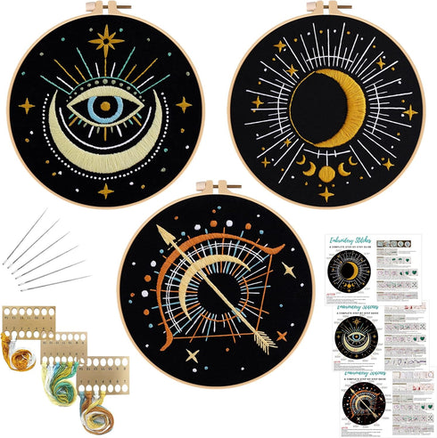 Louise Maelys 3 Set Tarot Moon Embroidery Kits for Beginners with Evil Eye pattern,Adults Starter Cross Stitch Kit DIY Needlepoint Kits...