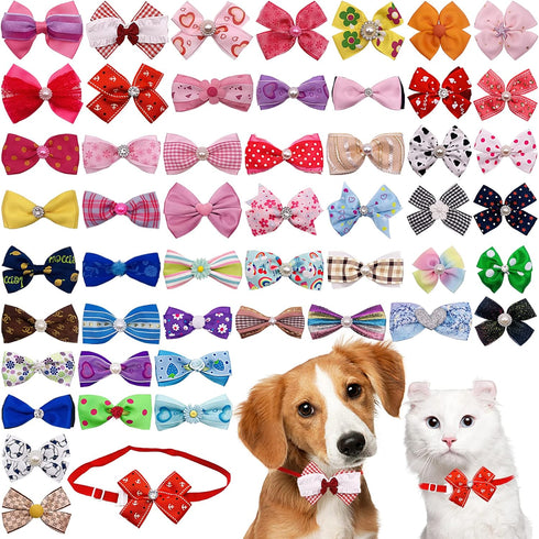 PET SHOW Adjustable Cute Dog Bow ties Collar for Small Dogs Puppy Cats Bowties Neckties Pet Grooming Accessories Assorted Randomly Pack of 50...