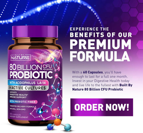 80 Billion CFU Probiotic - Daily Digestive Gut Health Supplement for Men & Women - Lactobacillus acidophilus, Bifidobacterium & Prebiotics - Non-G...