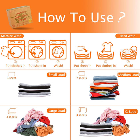 Laundry Detergent Sheets, 200 Sheets Lemon Orange Scent - Eco-Friendly Plastic-Free Hypoallergenic LiquidLess Clothes Washing Detergent Sheets for...