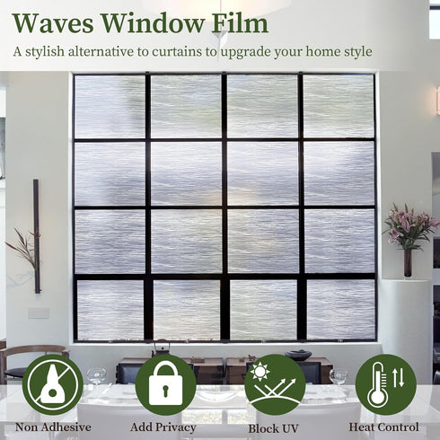 FEOMOS Clear Water Window Privacy Film, Non Adhesive Window Cling, Decorative Window Sticker, Window Covering Translucent Glass Film for Windows D...