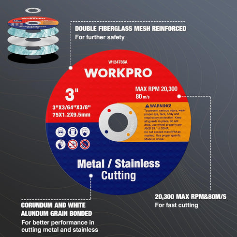 WORKPRO 20-Pack Cut-Off Wheels, 3 X 3/8-inch Metal&Stainless Steel Cutting Wheel, Thin Metal Cutting Disc for Angle Grinder...