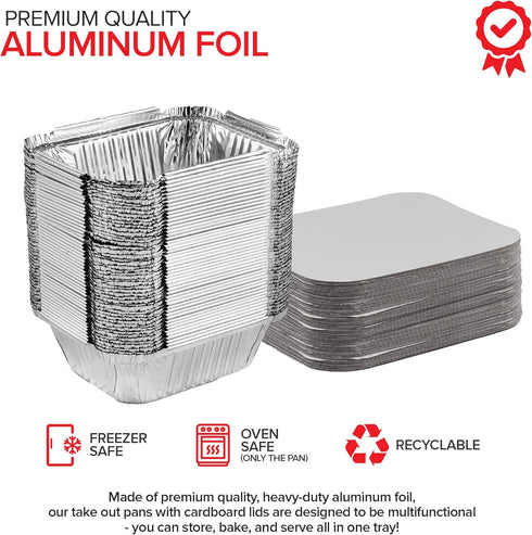 Stock Your Home 1 Lb Aluminum Disposable Cookware With Lids (25 Pack) - Foil Pans Cardboard Lids - Disposable & Recyclable Takeout Trays With Lids...