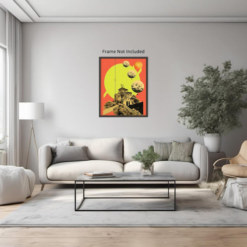 Posterizer 1 pcs-retro surreal happy bright planets collage-Astronomy & Celestial Art-Abstract & Modern Art-Gift for Art Lovers- UNFRAMED Wall Art...