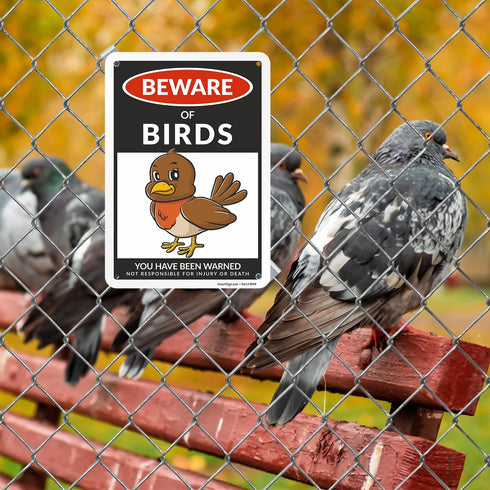 SmartSign Funny Beware Of Birds Warning Sign - 10"x7", 40 mil Laminated Rust-free Aluminum - Metal Signs for Wall Decor, Outdoors, Garden, Patio, ...