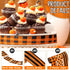 3 Rolls Christmas Burlap Ribbon Orange and Black Plaid Wrapping Wired Ribbons Autumn Christmas Dot Pattern Striped Ribbons for Home DIY Crafts Par...