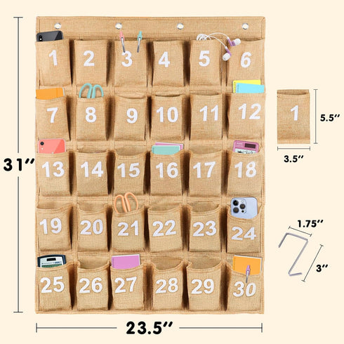 Eamay 30 Numbered Classroom Pocket Charts for Cell Phones and Calculators Holder Wall Door Mount Hanging Organizer......