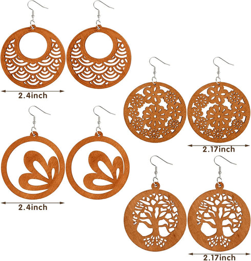 20 Pairs African Wooden Dangle Earrings Lightweight Ethnic Style Drop Earrings Bohemian Wood Earrings Geometric Pendant Wooden Earrings for Women(...