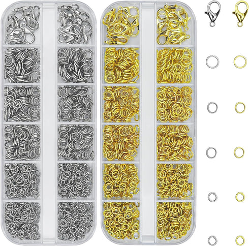 1720pcs Jump Rings for Jewelry Making Kit with Jump Rings and Lobster Clasps?Gold & Silver Open Jump Rings for Necklace and Jewelry Repair?Jewelry...