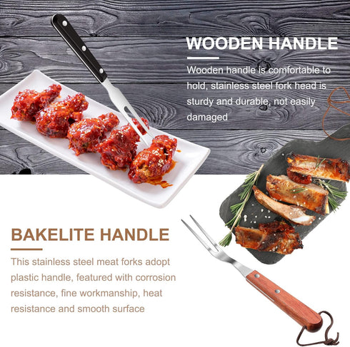 2 Pieces Meat Fork Stainless Steel Carving Fork with Wood Handle Cooking BBQ Grill Steak Tool for Kitchen Barbecue Serving Cooking Grilling Roasti...