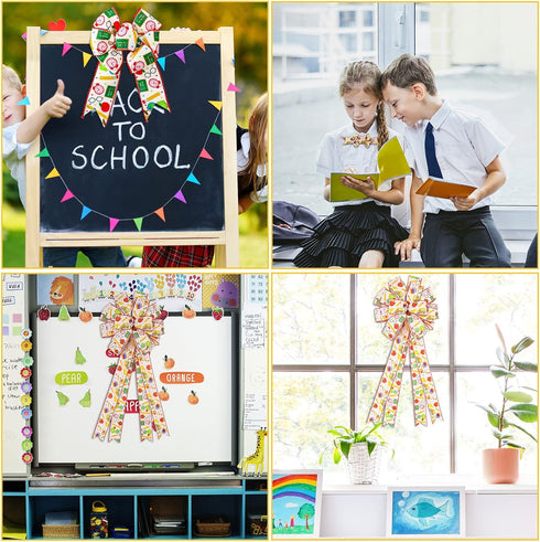 20 Yards Back to School Wired Edge Ribbons School Themed Decorative Fabric Ribbon School Supplies Pattern Wrapping Ribbon for DIY Crafts Bow Wreat...