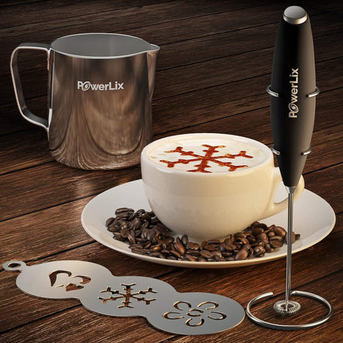 PowerLix Powerful Handheld Milk Frother With Stand Battery Operated Foam Maker Frother Wand For Coffee (A Black) (Milk Frother With Stand Set)...