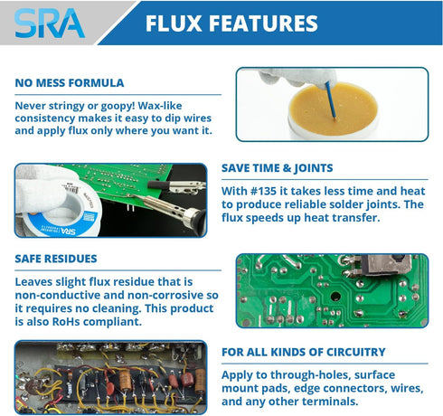 SRA Solder 135 Rosin Paste Soldering Flux For Electronics, No Clean Flux Made for Lead and Lead-Free Solder Circuit Boards and Copper Electrical W...