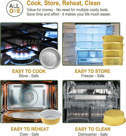10" Sturdy Foil Pans + Snap-On Lids (5 Pack) | 2X Thicker Heavy Duty Reusable Foil Tin for Baking Cooking...
