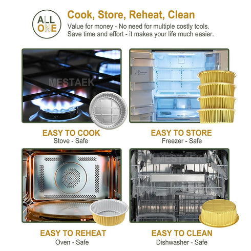 7" Sturdy Aluminum Foil Pans with Lids (5 Pack), 2X Thicker Heavy Duty Reusable Tin for Cooking Baking...