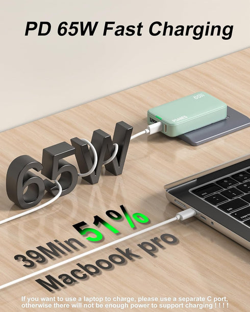 65W GaN USB C Charger, 3 Port Flat USB Wall Charger with USB C and USB A, Ultra-Slim GaN Charger PD3.0&PPS, Foldable Plug for Travel for MacBook, ...