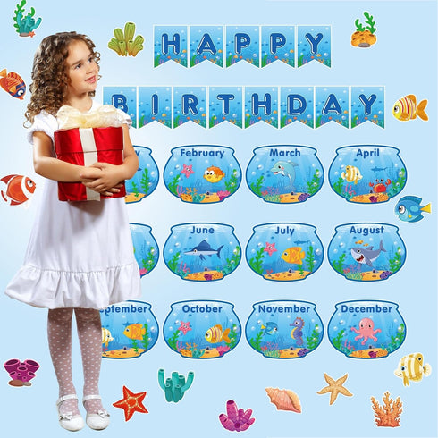 132 Pcs Under The Sea Birthday Bulletin Board Set Ocean Bulletin Board Classroom Decor Fish Learning Chart Cutouts Sea Animal Bulletin Board Birth...