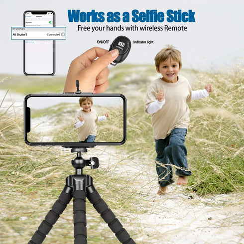 Phone Tripod Mini Flexible Adjustable Cell Phone Tripod Stand Holder with Remote and Universal Clip for iPhone 15 14 13 12 Pro Max 11 Mini 10 XR X...