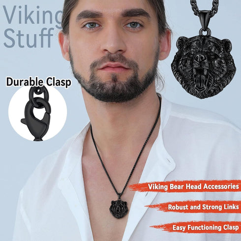 FaithHeart Bear Paw Pendant Necklace Stainless Steel Nordic Scandinavian Necklace Authentic Viking Jewelry Personalized Custom...