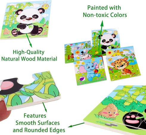 6 Pack Wooden Animal Jigsaw Puzzles for Kids Age 2 3 4 5 Toddler Preschool Educational Puzzles Learning Travel Toys for Boys and Girls...