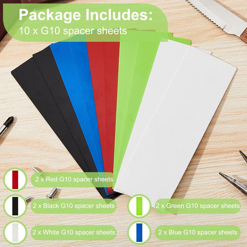 Tinlade 10 Pcs G10 Spacer Sheets G10 Knife Handle Material Knife Handle Liners for Knife Scales Slabs Making Supplies, 5 Colors (6.3 x 2 x 0.06 In...