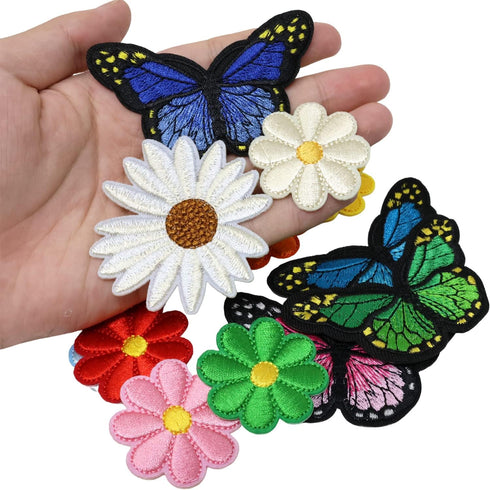 Honbay 16PCS Cute Delicate Butterfly Daisy Flower Appliques Decorative Patches Embroidered DIY Sew on/Iron on Patches for Shirts, Coats, Jackets, ...