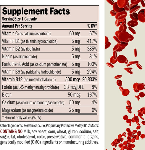 ANDREW LESSMAN Vitamin B12 60 Capsules – Methylated B12 Methylcobalamin 500 mcg Plus B-Complex Supplement, Absorption-Protected Natural B12 for En...