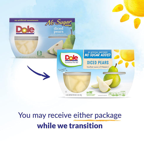 Dole Fruit Bowls No Sugar Added Snacks, Diced Pears 4oz 24 Cups, Gluten & Dairy Free, Bulk Lunch Snacks for Kids & Adults...