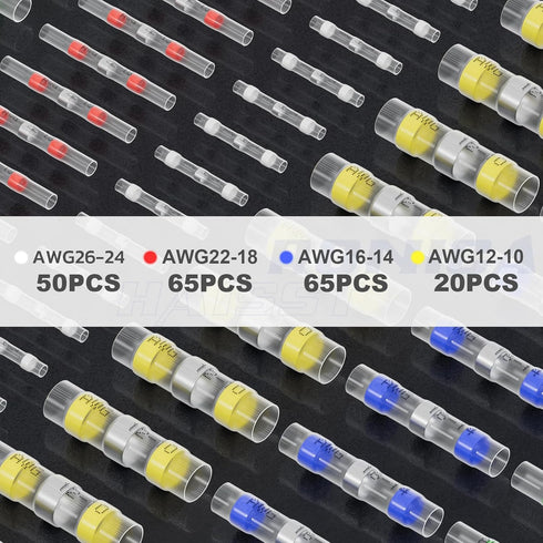 200PCS Solder Seal Wire Connectors-haisstronica-Heat Shrink Butt Connectors-Self Solder for Marine,Stereo(20Yellow 50White 65Red 65Blue) Solder Sl...
