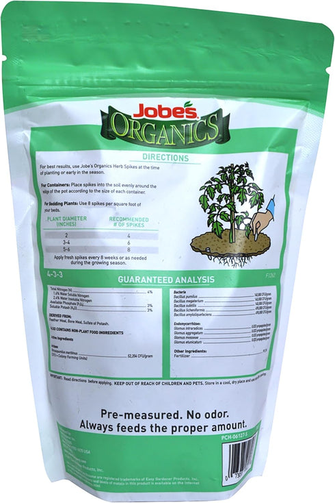 Jobe’s Organics Herb Garden Fertilizer Spikes, Easy Plant Care Organic Fertilizer for Herb Gardens, 50 Count...