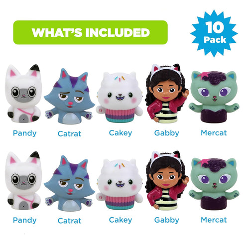 NBC Universal Gabby's Dollhouse Bath Finger Puppets, 10 Pc - Party Favors, Educational, Bath Toys, Story Time, Beach Toys, Playtime, Stocking Stuf...
