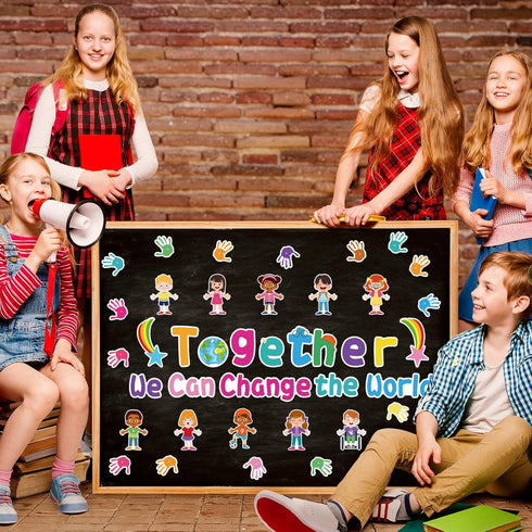 Together We Can Change The World Classroom Bulletin Board Set Hands with Hearts Diverse Children Cutouts for Kids and Teacher Party Favor Supplies...