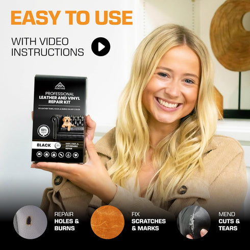 Professional Black Leather Repair Kit for Furniture, Couches, Boots, and Purses, Scratch Repair and Car Leather Restoration, All-Inclusive Vinyl R...