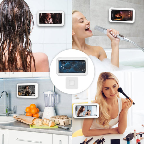 Waterproof Shower Phone Holder Wall Mounted 360°Rotation Anti Fog HD High Sensitivity Touch Screen Phone Case for Bathroom Bathtub Kitchen Mirror ...
