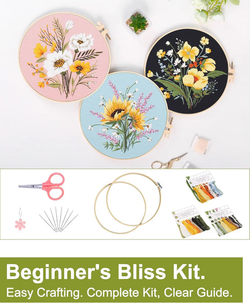Santune 3 Pack Flower Embroidery Kit for Beginners Adults Cross Stitch Kits for Beginners Hand Embroidery with Plant Patterns and Instructions DIY...
