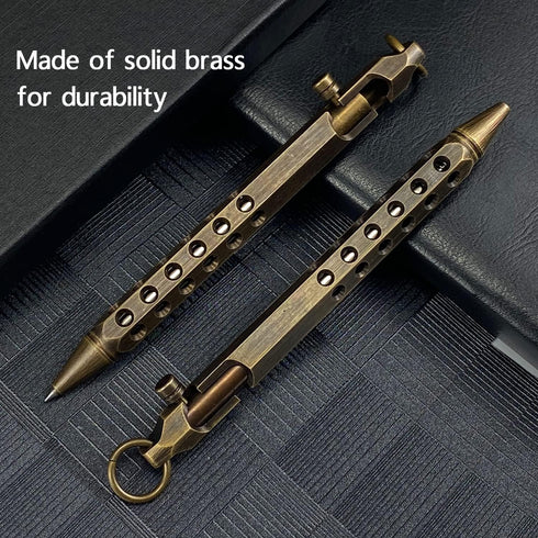 Bolt Action Pen, Solid Brass edc Pen Six-edge Pocket Metal Tactical Pen with Refills and Clip Signature Pen for Business, Christmas, Birthday (Bla...