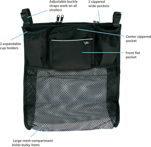 J.L. Childress Cups 'N Cargo Universal Stroller Caddy Organizer - Essential Travel Accessories for Baby Stroller, Includes Cup Holders & Mesh Stor...