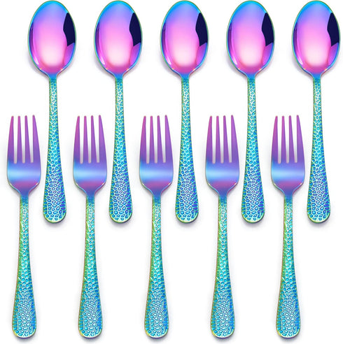 E-far Toddler Forks and Spoons Set, 10-Piece Stainless Steel Toddler Utensils Kids Safe Silverware for Self Feeding, Healthy & Non-Toxic, Rainbow...