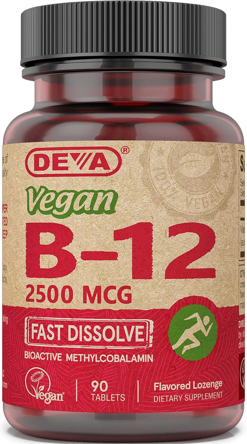 DEVA Nutrition Vegan Sublingual Fast Dissolve B-12 Tablets, 2500 mcg, 90 Count...