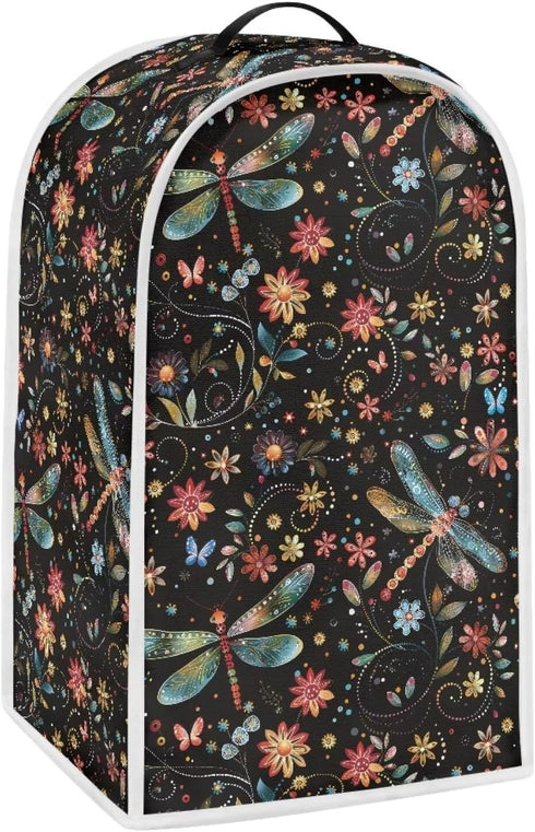 Floral Dragonfly Blender Cover Kitchen Appliance Cover Anti Fingerprint Stain Resistant Fabric Stand Mixer or Coffee Maker with Top Handle for Hom...