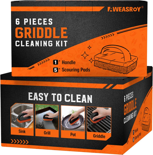 12-Piece Griddle Cleaning Kit for Blackstone, Flat Top Grill Cleaning Kit Non-Scratch Scouring Pads for Kitchen - 10 Scrubber Pads and 2 Handles...