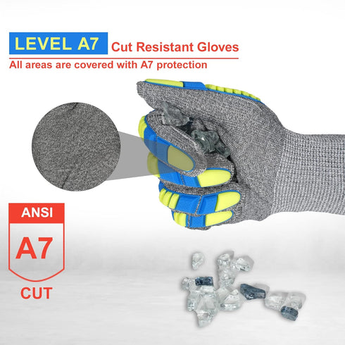 Level 7 Cut Resistant Gloves, Safety Work Gloves for Men Women, Impact Gloves with TPR Protection, ANSI Level A7 Protection, Touch Screen Mechanic...