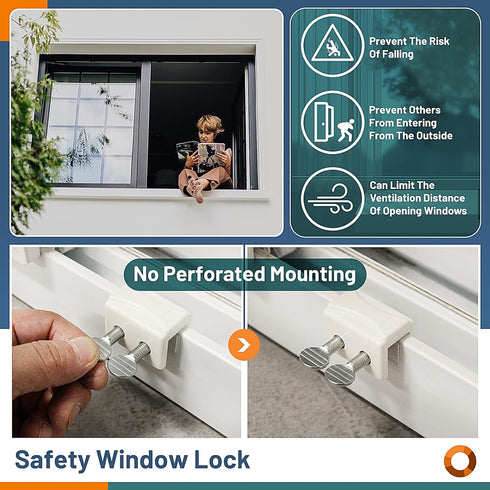 Window Locks, 4 Sets of Sliding Window Locks Secure Up and Down Windows, Window Plugs for Vertical and Horizontal Windows, Child Safety Window Loc...