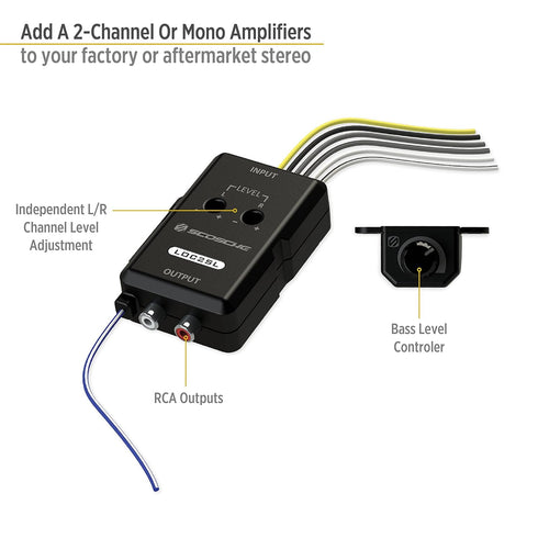 Scosche LOC2SL Line Output Converter Adjustable Amplifier Add On Module for Car Stereo, 2-Channel Signal Sensing Speaker Wire to RCA Adapter with ...