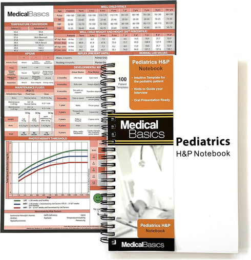 Pediatrics H&P Notebook Medical History and Physical notebook, 100 medical templates with perforations...